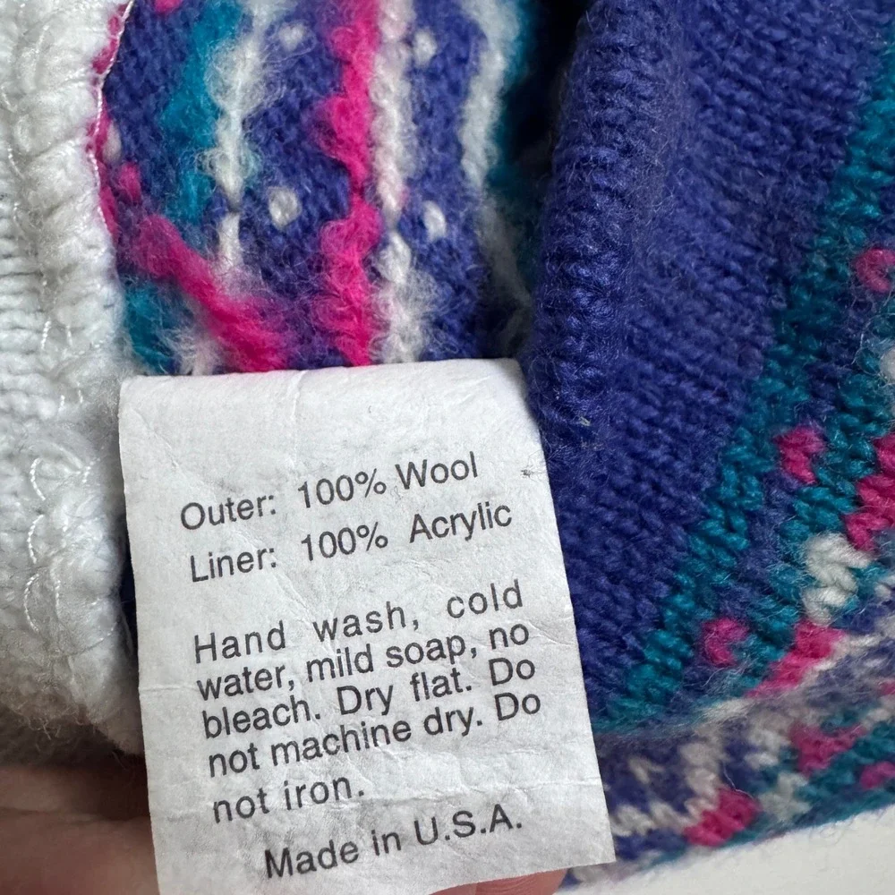 Vintage 90's LL Bean Wool Hat Girls Sm/Med Purple Fair Isle Tassel USA Made
